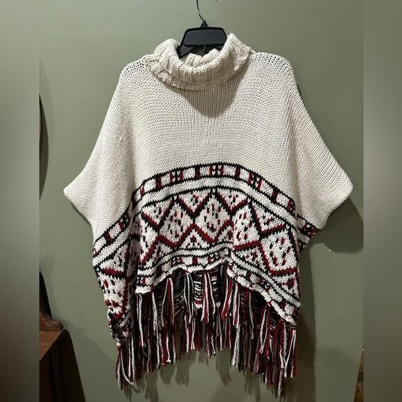 MARC NEW YORK Knitted Tassel Poncho Turtleneck OS - Picture 2 of 5